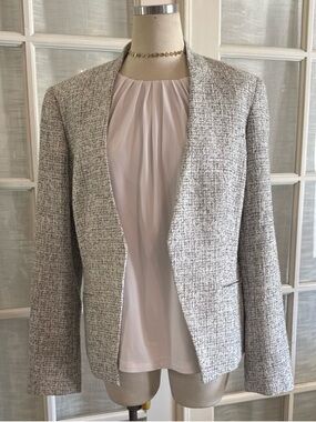 Calvin Klein Light Gray Tweed Open-Front Women's Blazer
